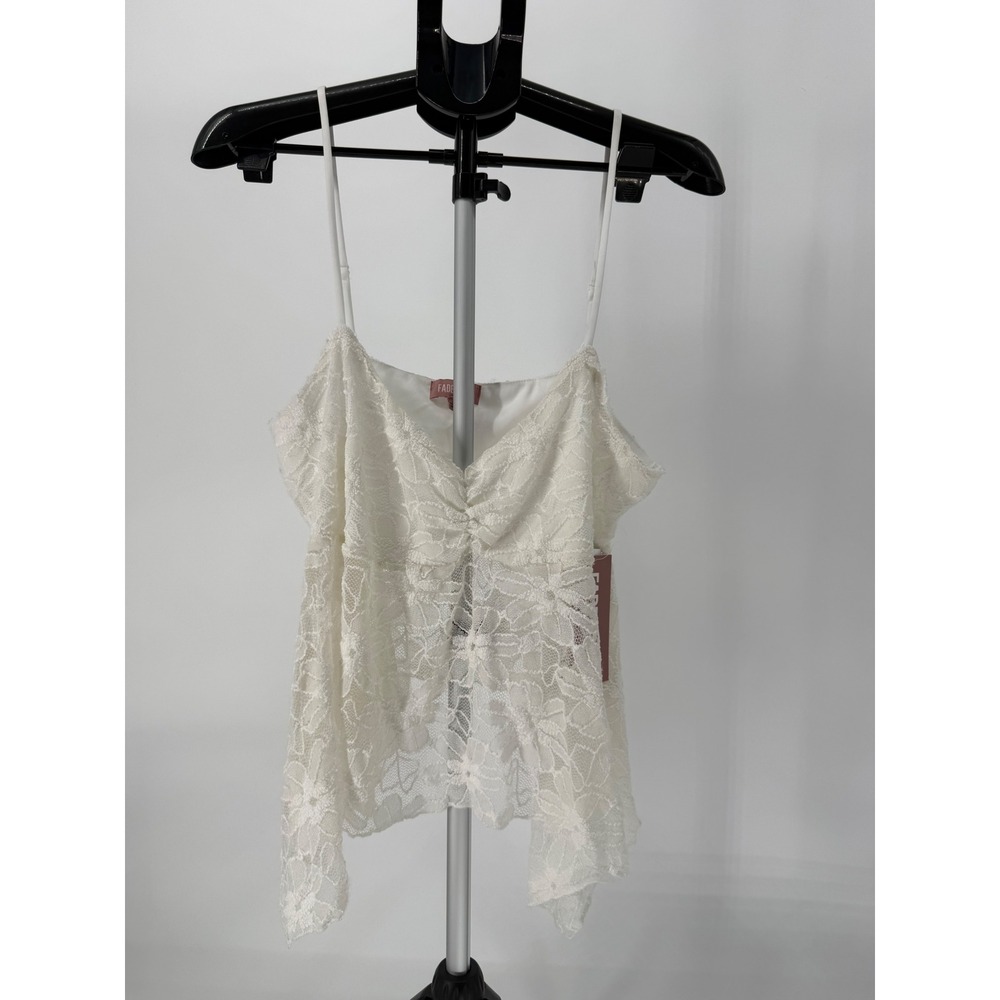 Fadedrose White Lace Floral Ruched‎ Cami Tank Top XL
